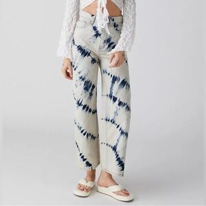 BDG Blue and Off White Tie Dyed Wide Leg Jeans